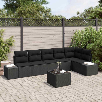 Set Divano da Giardino con archiviazione Nero polyrattan