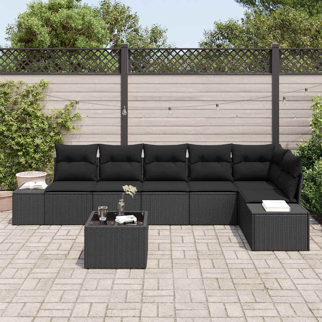 Set Divano da Giardino con archiviazione Nero polyrattan