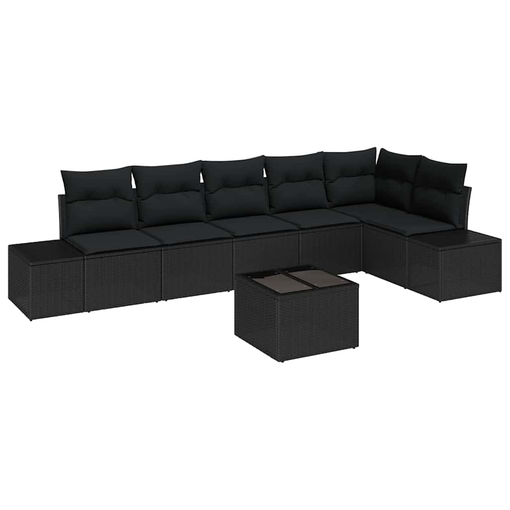 Set Divano da Giardino con archiviazione Nero polyrattan