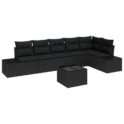 Set Divano da Giardino con archiviazione Nero polyrattan