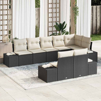 Set Divano da Giardino 8 pcs Nero e Crema Poly Rattan