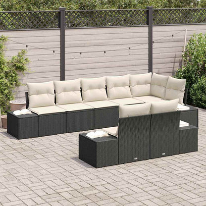 Set Divano da Giardino 8 pcs Nero e Crema Poly Rattan