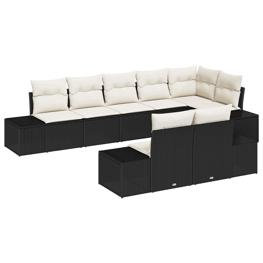 Set Divano da Giardino 8 pcs Nero e Crema Poly Rattan