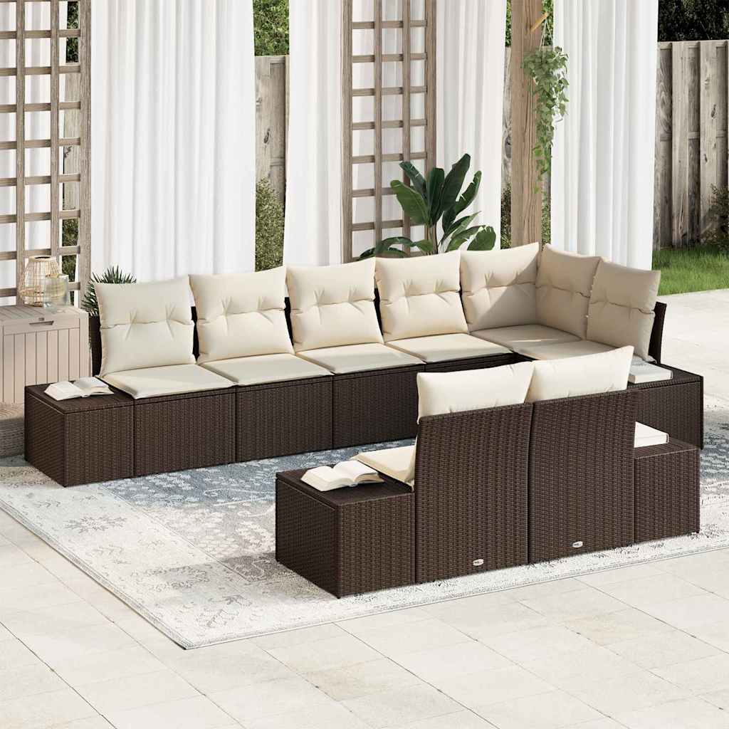 Set Divano da Giardino 8 pcs Marrone e Crema Poly Rattan