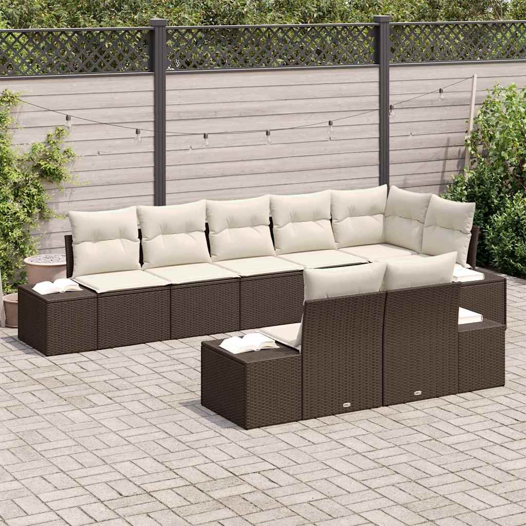 Set Divano da Giardino 8 pcs Marrone e Crema Poly Rattan