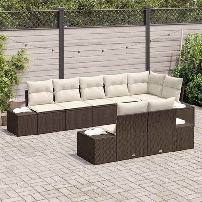 Set Divano da Giardino 8 pcs Marrone e Crema Poly Rattan