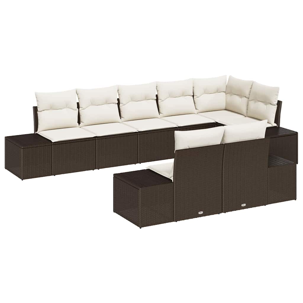 Set Divano da Giardino 8 pcs Marrone e Crema Poly Rattan