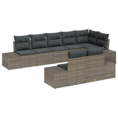 Set Divano da Giardino 8 pcs Grigio Poly Rattan