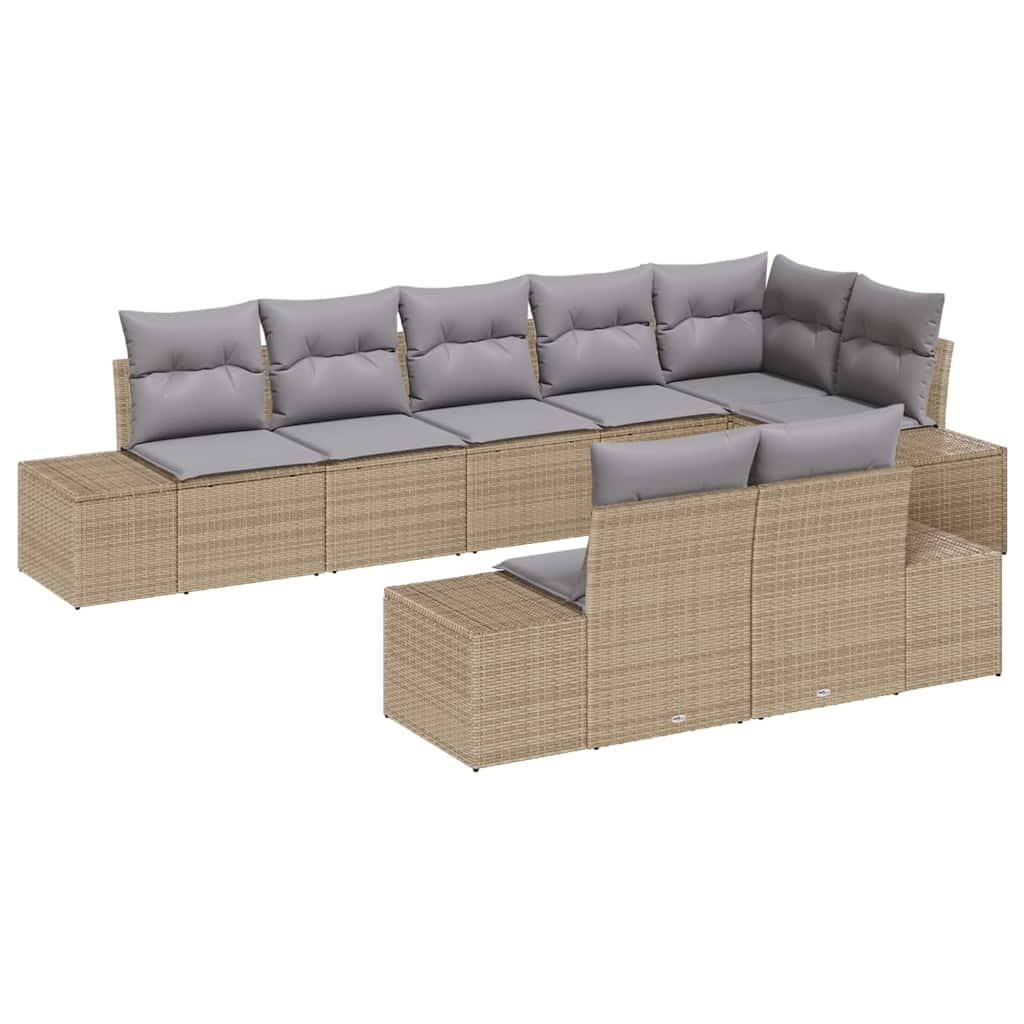 Set Divano da Giardino 8 pcs beige e grigio chiaro Poly Rattan