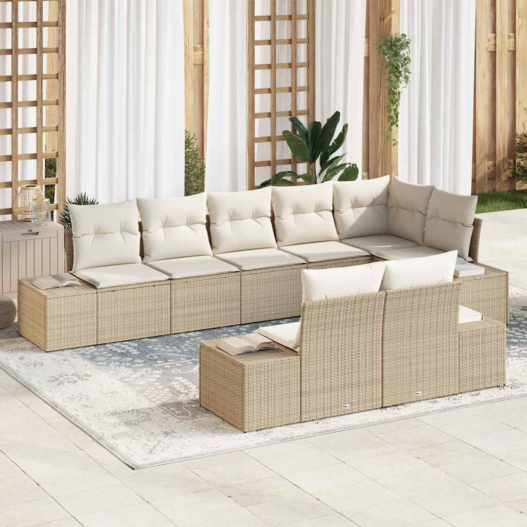 Set Divano da Giardino 8 pcs Beige e Crema Poly Rattan