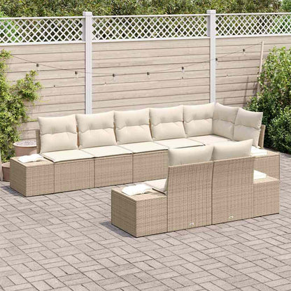 Set Divano da Giardino 8 pcs Beige e Crema Poly Rattan