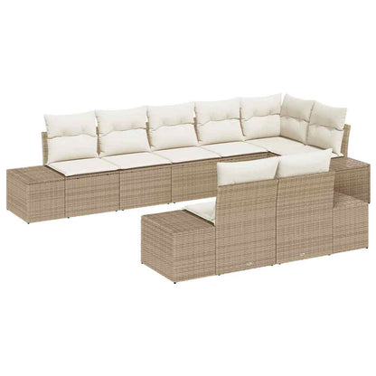 Set Divano da Giardino 8 pcs Beige e Crema Poly Rattan