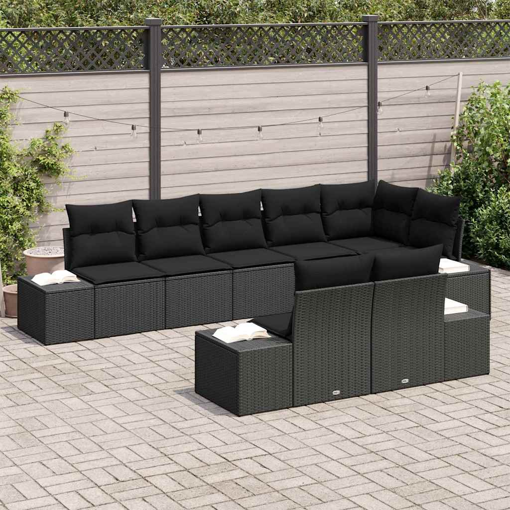 Set Divano da Giardino con archiviazione 8 pcs Nero Poly Rattan