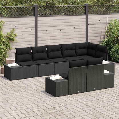Set Divano da Giardino con archiviazione 8 pcs Nero Poly Rattan