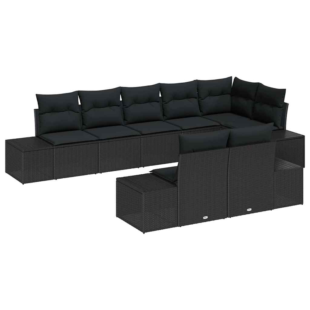 Set Divano da Giardino con archiviazione 8 pcs Nero Poly Rattan