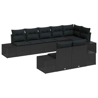 Set Divano da Giardino con archiviazione 8 pcs Nero Poly Rattan