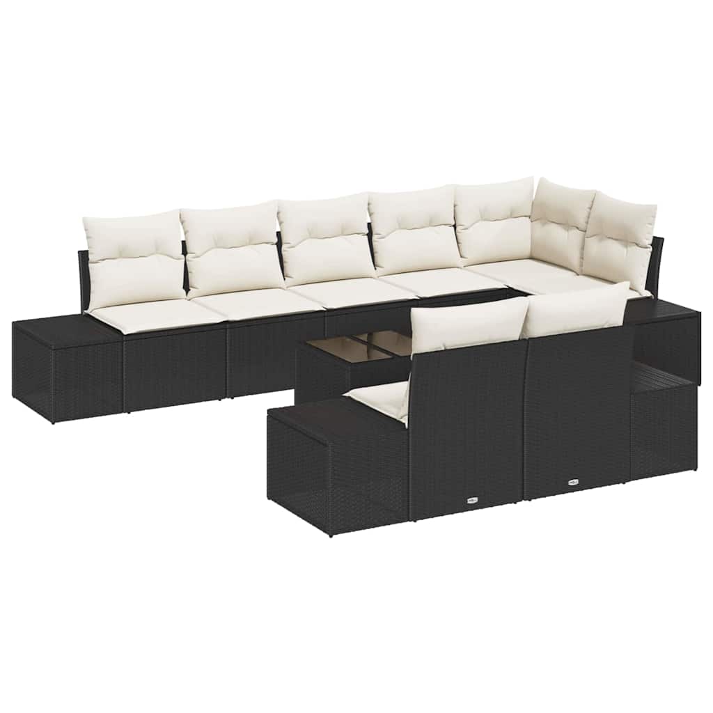 Set Divano da Giardino Nero e Crema Poly Rattan