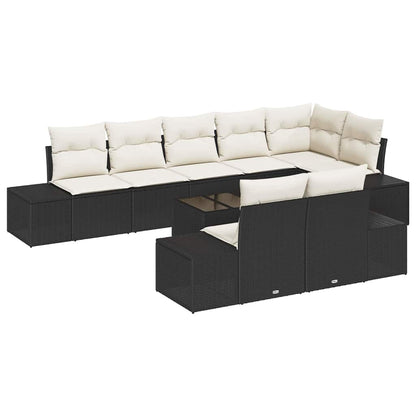 Set Divano da Giardino Nero e Crema Poly Rattan