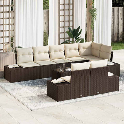 Set Divano da Giardino Marrone e Crema Poly Rattan