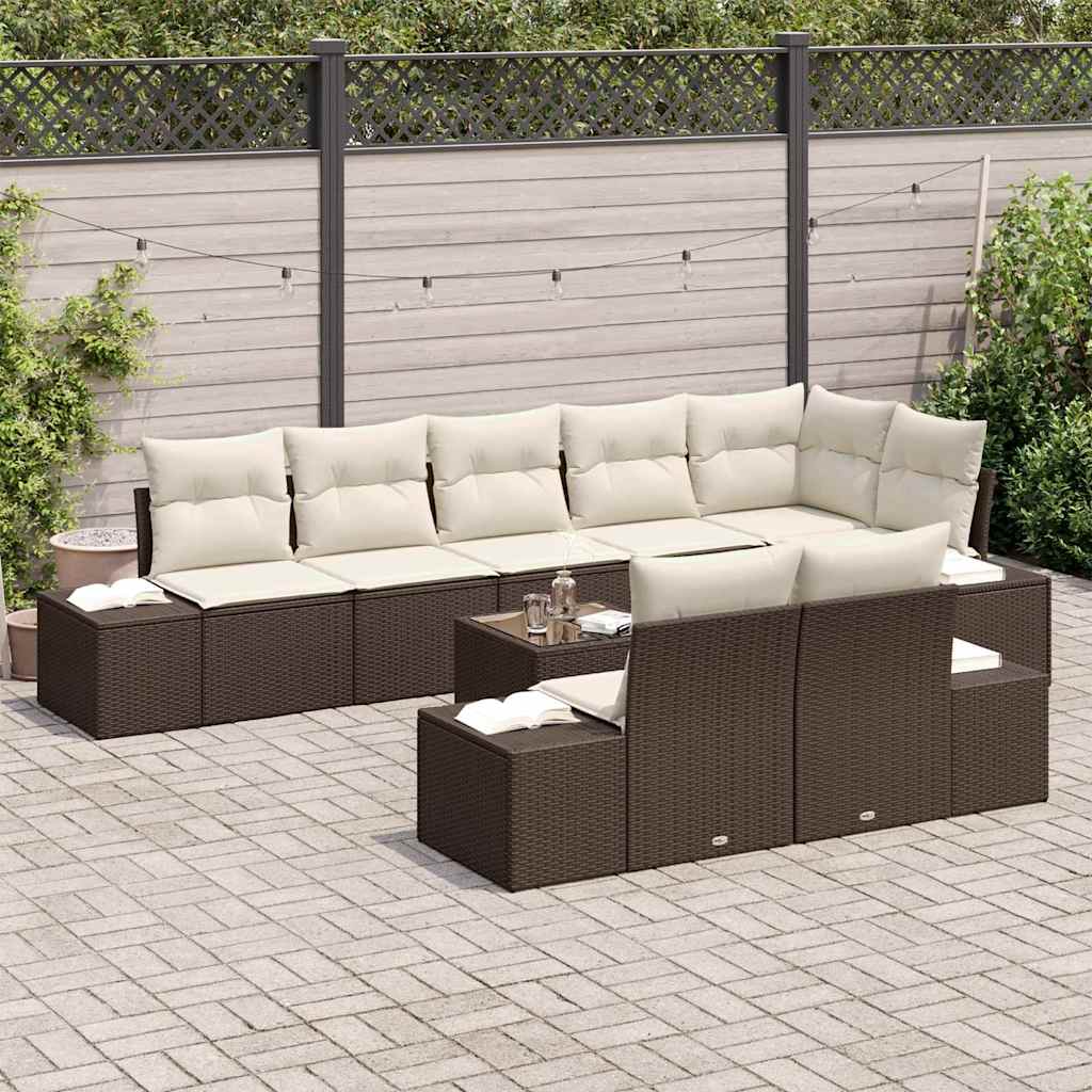 Set Divano da Giardino Marrone e Crema Poly Rattan