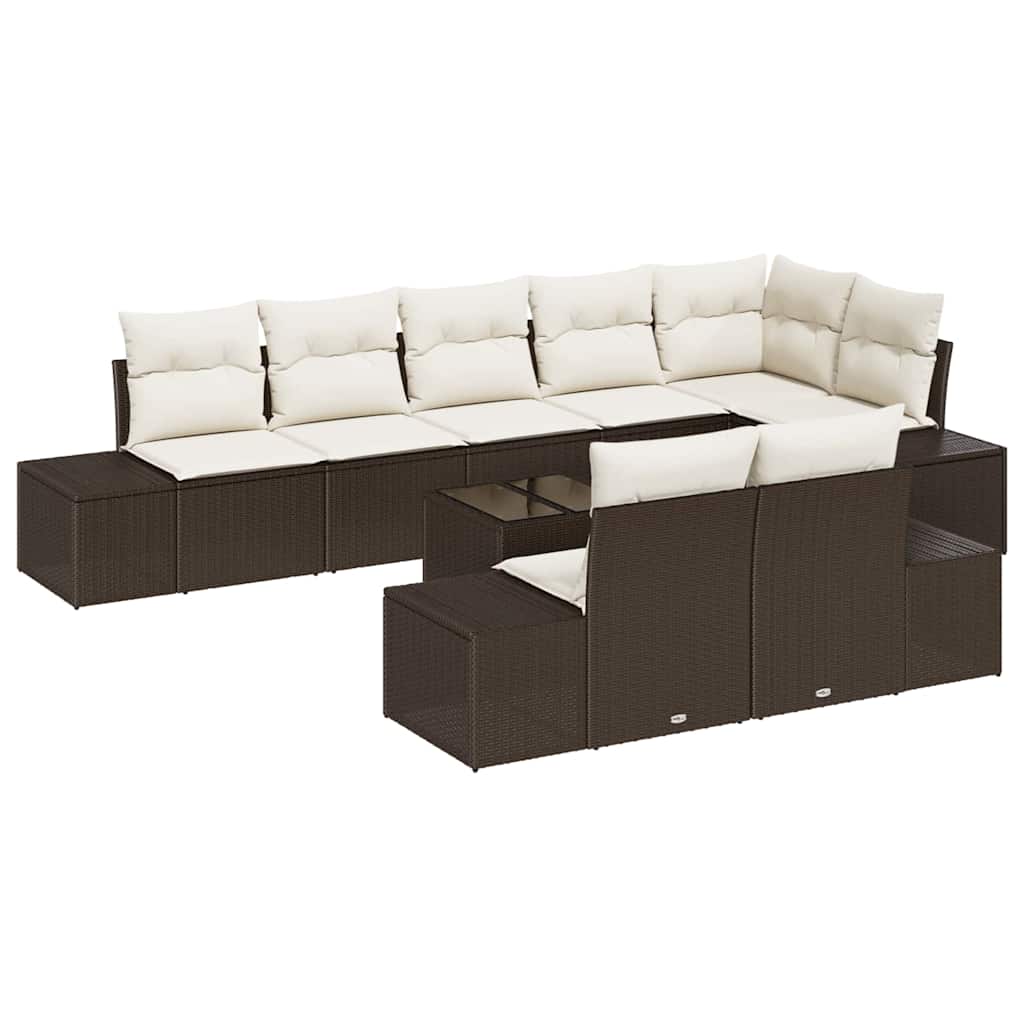 Set Divano da Giardino Marrone e Crema Poly Rattan