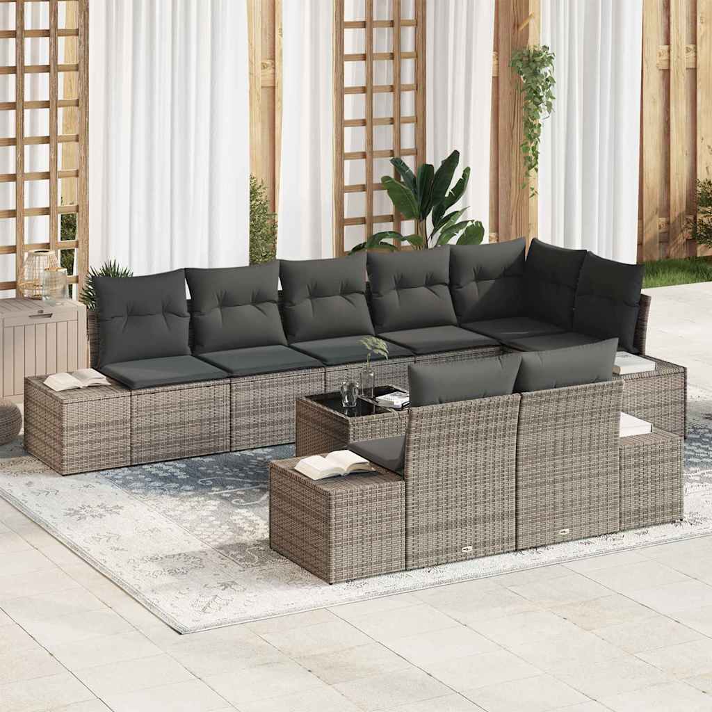 Set Divano da Giardino con archiviazione Grigio Poly Rattan