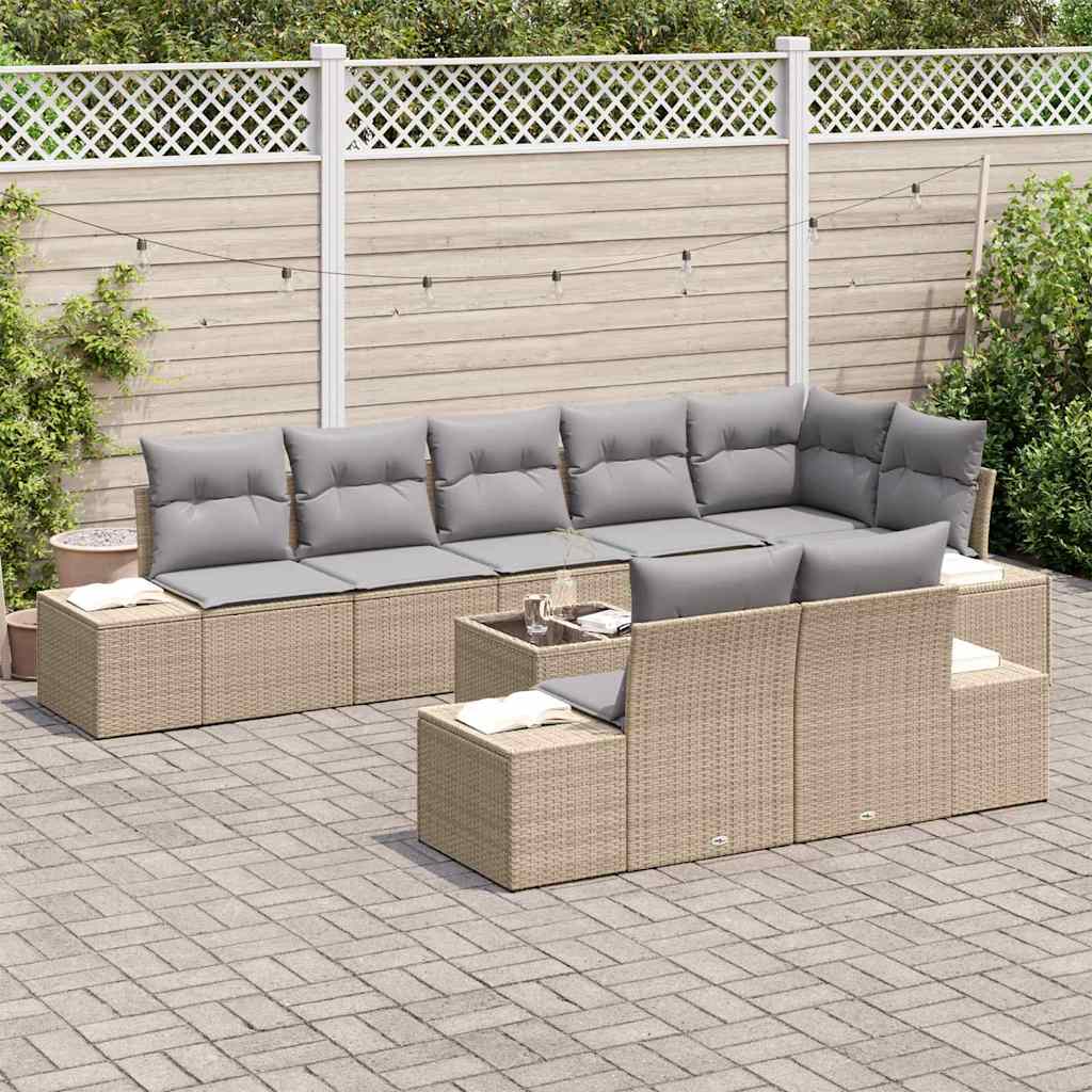 Set Divano da Giardino Beige e Grigio Chiaro Poly Rattan