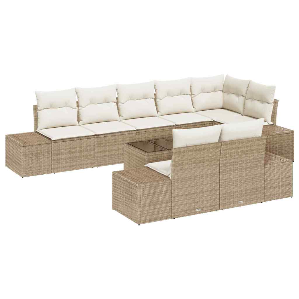 Set Divano da Giardino Beige e Crema Poly Rattan