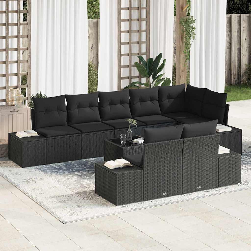 Set Divano da Giardino con archiviazione Nero Poly Rattan
