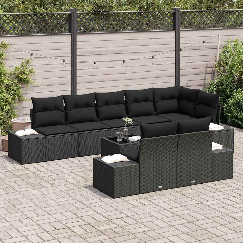 Set Divano da Giardino con archiviazione Nero Poly Rattan