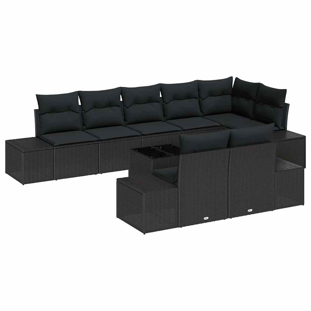 Set Divano da Giardino con archiviazione Nero Poly Rattan