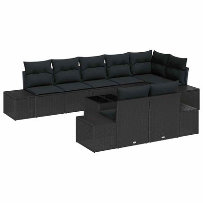 Set Divano da Giardino con archiviazione Nero Poly Rattan