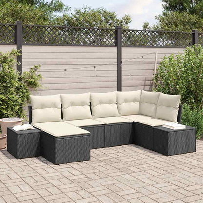 Set Divano da Giardino 6 pcs Nero e Crema polyrattan