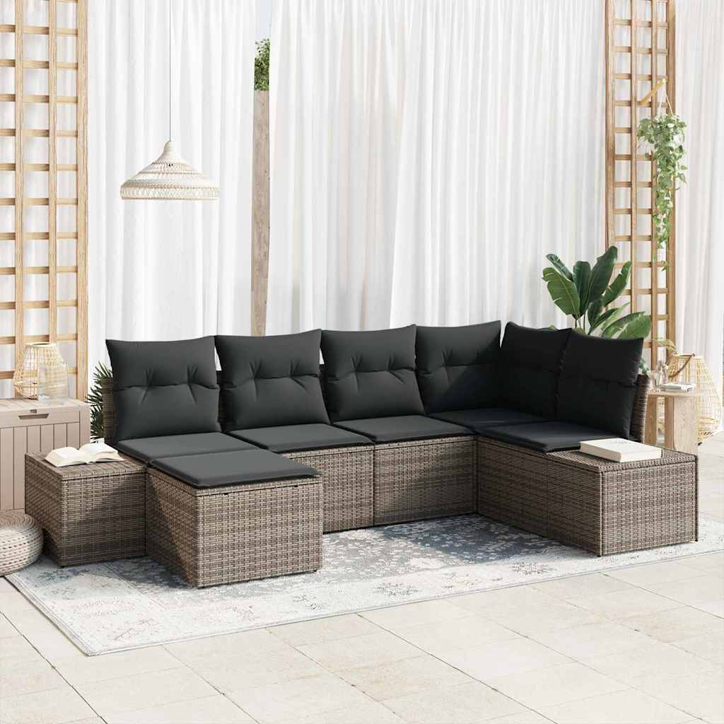 Set Divano da Giardino con cuscino 6 pcs Grigio polyrattan