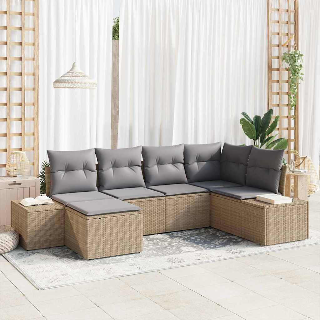 Set Divano da Giardino 6 pcs Beige e grigio chiaro polyrattan