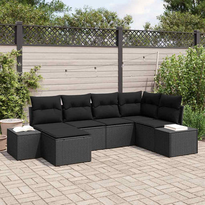 Set Divano da Giardino con cuscino 6 pcs Nero polyrattan