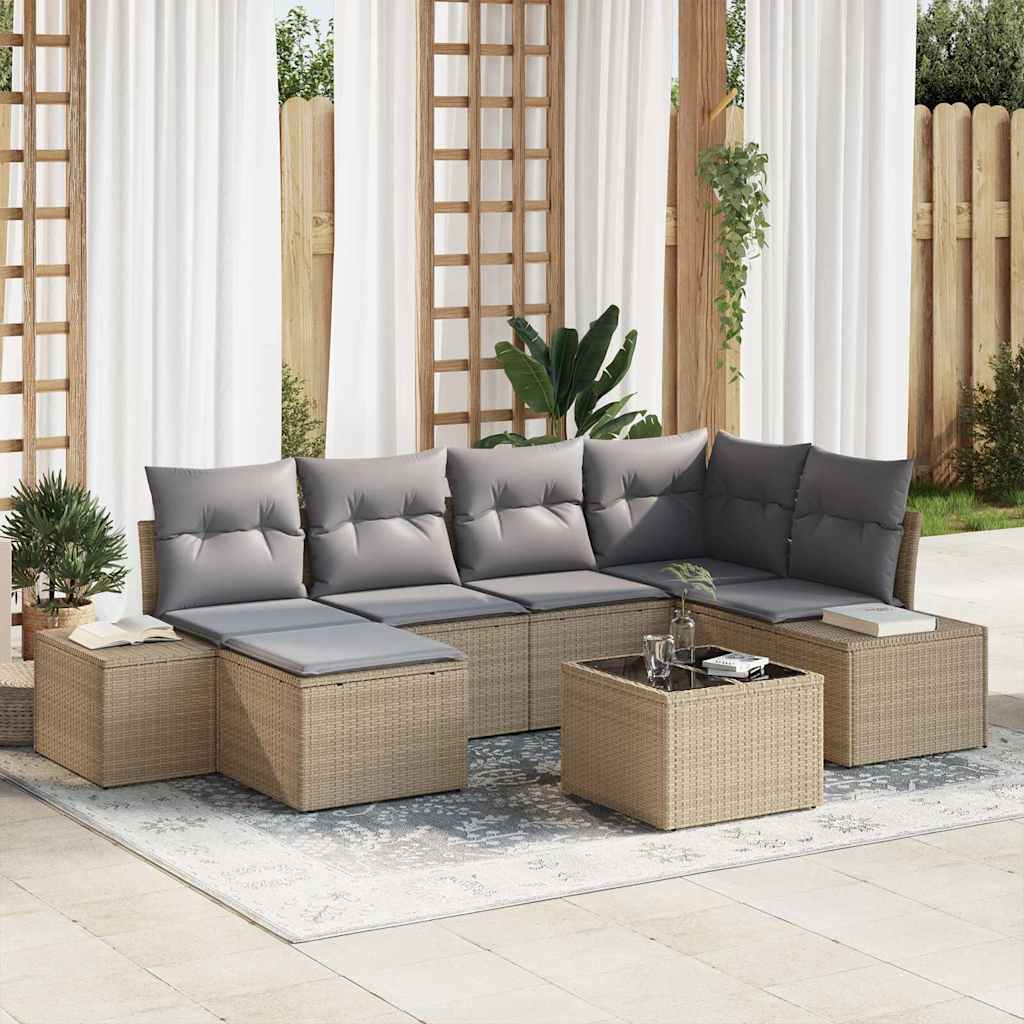 Set Divano da Giardino 6 pcs Beige e grigio chiaro polyrattan