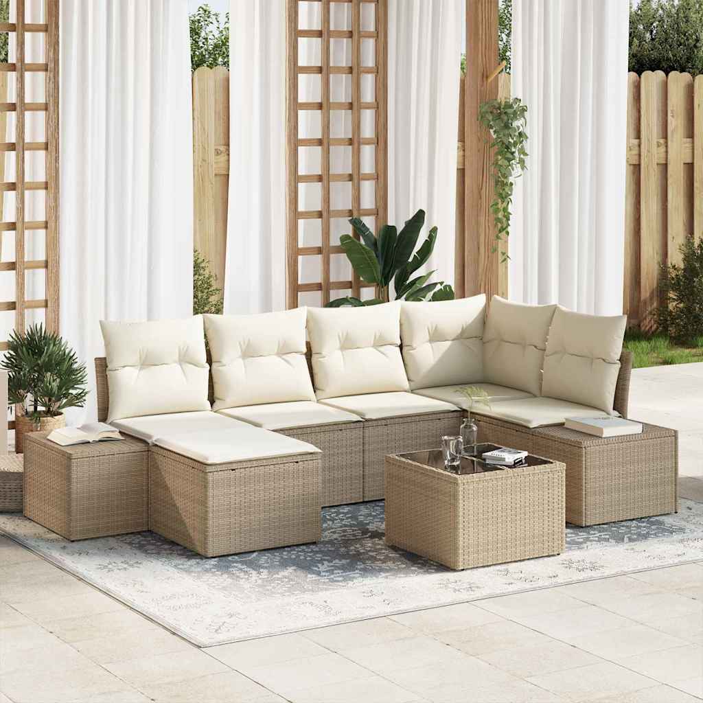 Set Divano da Giardino 6 pcs Beige e Crema polyrattan