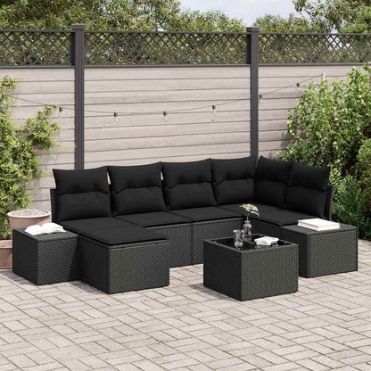 Set Divano da Giardino con cuscino 6 pcs Nero polyrattan