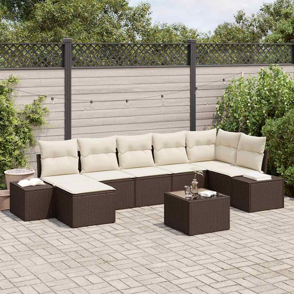 Set Divano da Giardino con cuscino 7 pcs Marrone polyrattan