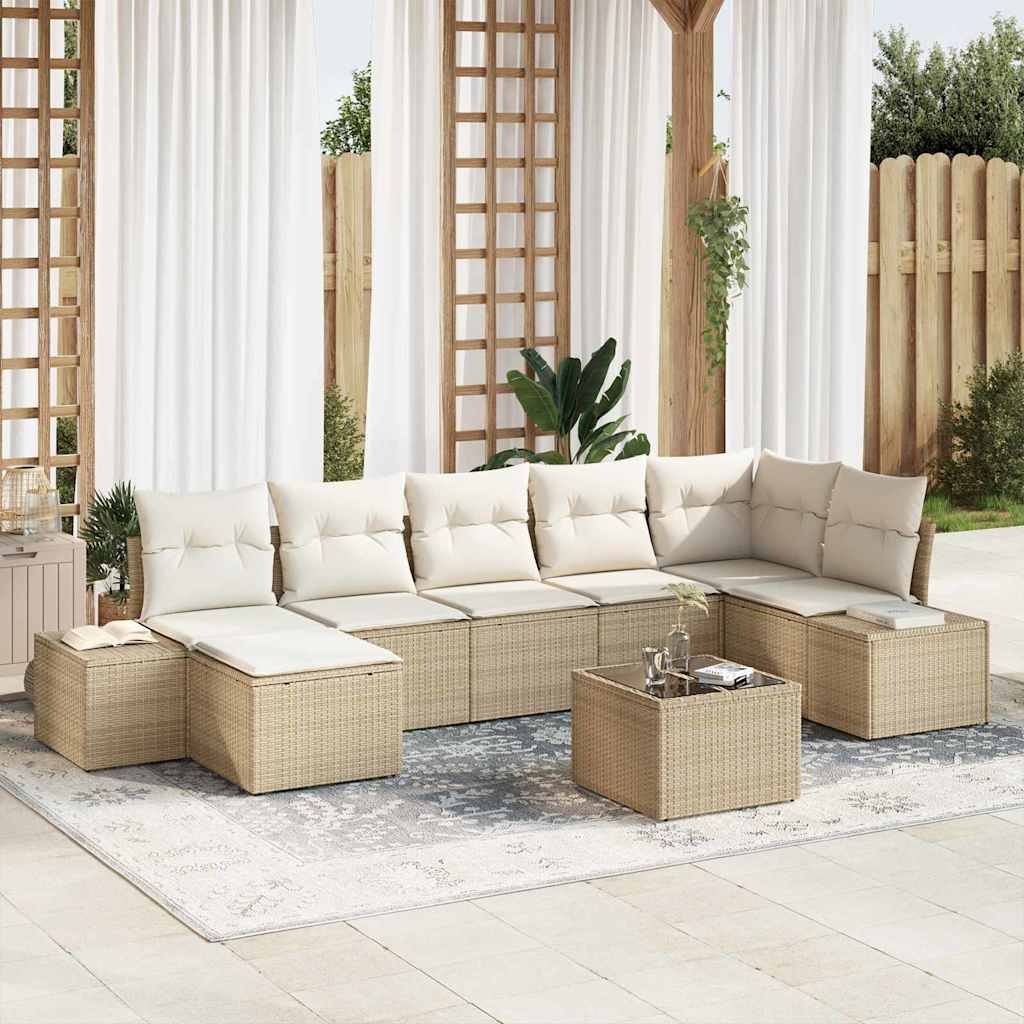 Set Divano da Giardino con cuscino 7 pcs Beige polyrattan