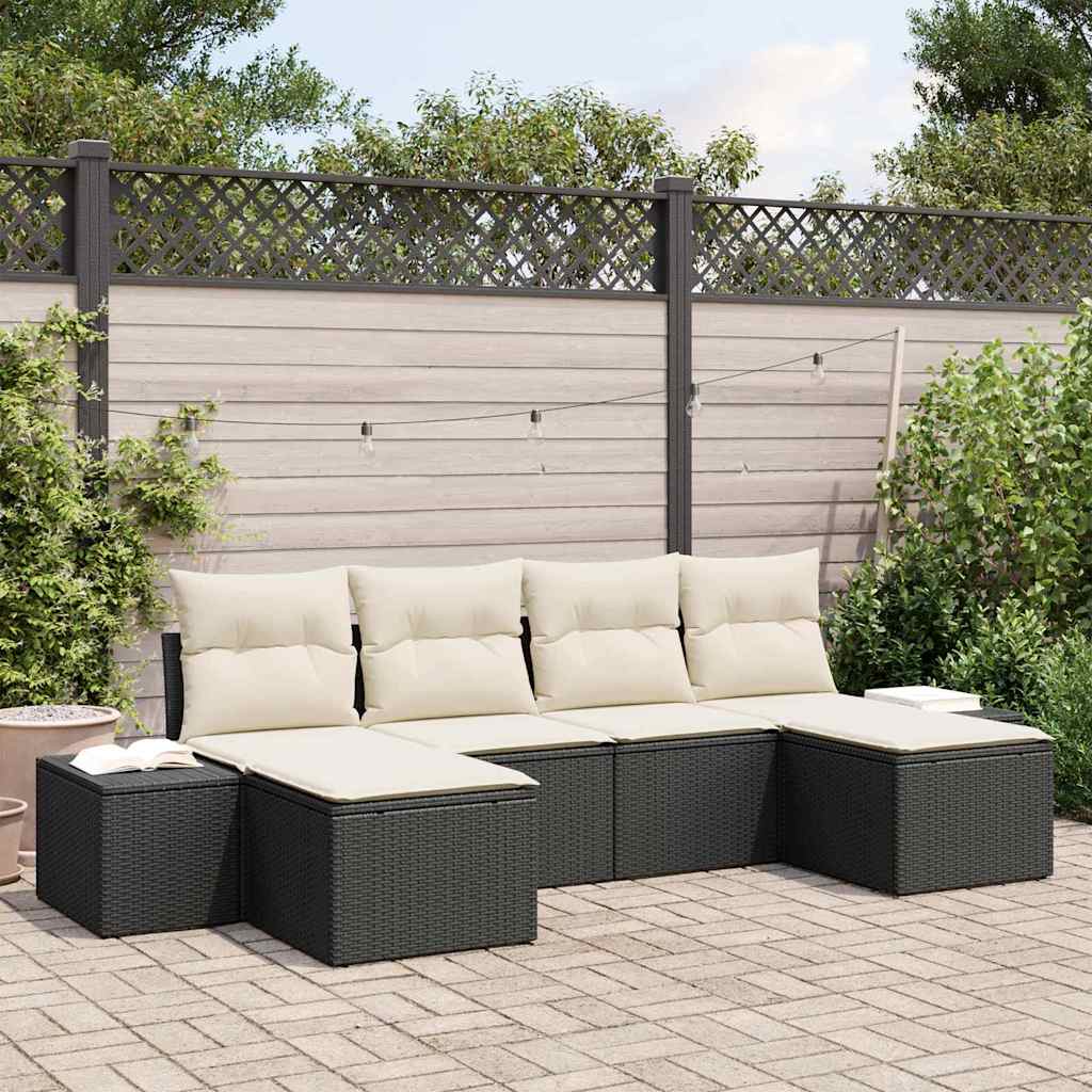 Set Divano da Giardino 4 pcs Nero e Crema polyrattan