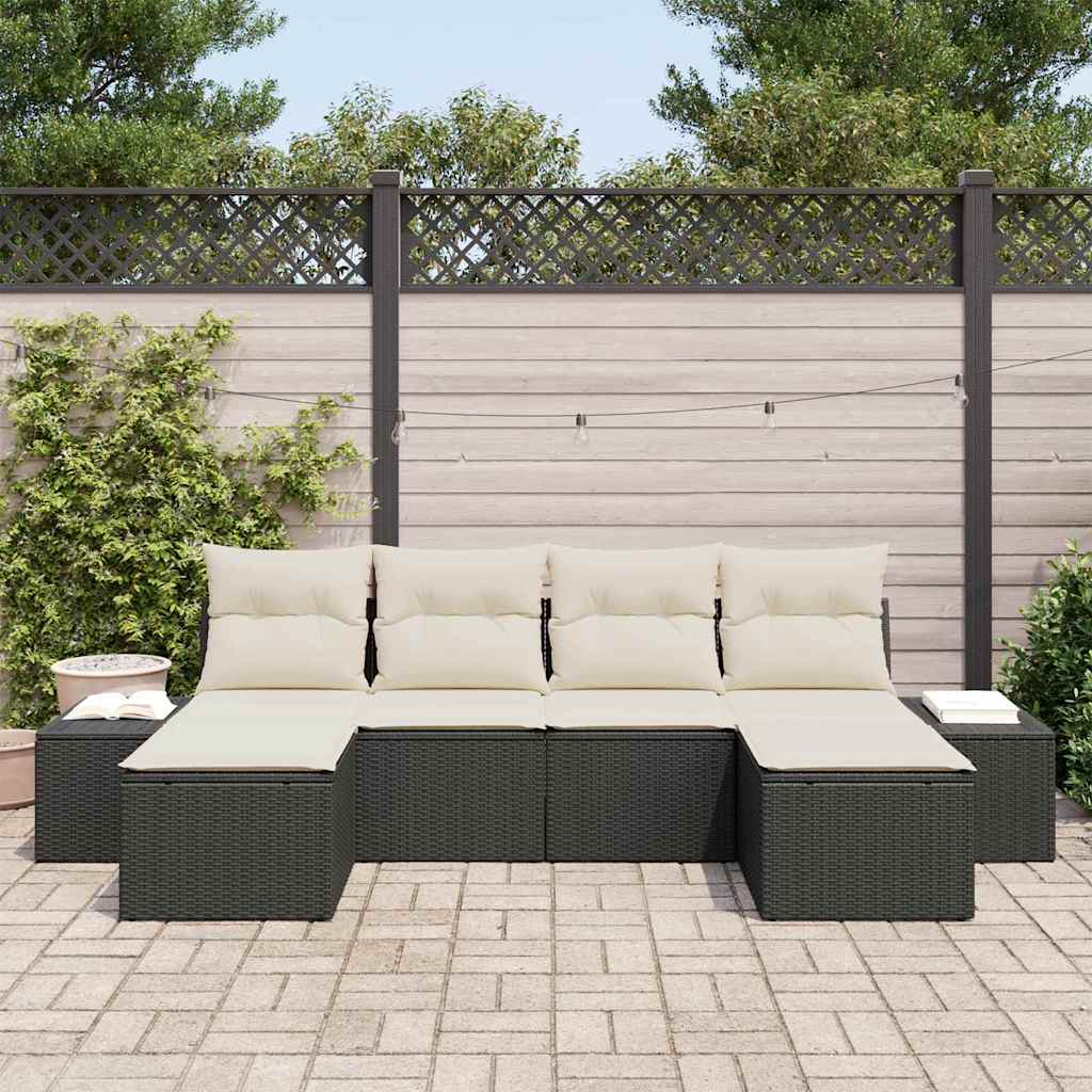Set Divano da Giardino 4 pcs Nero e Crema polyrattan