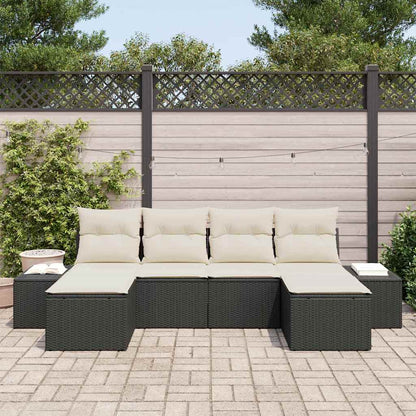 Set Divano da Giardino 4 pcs Nero e Crema polyrattan