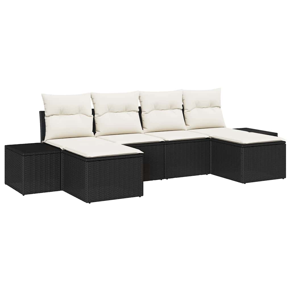 Set Divano da Giardino 4 pcs Nero e Crema polyrattan
