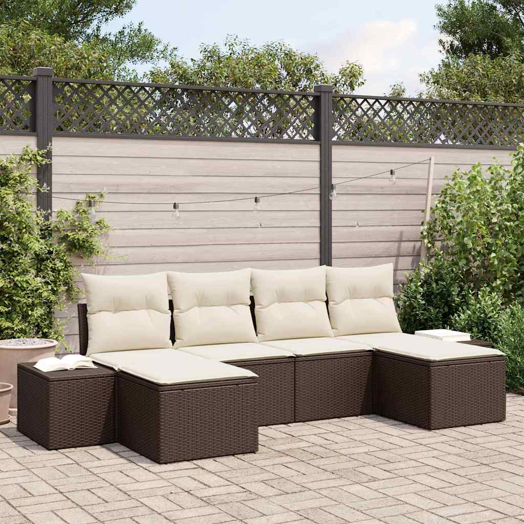 Set Divano da Giardino 4 pcs Marrone e Crema polyrattan