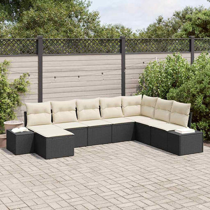 Set Divano da Giardino 8 pcs Nero e Crema polyrattan