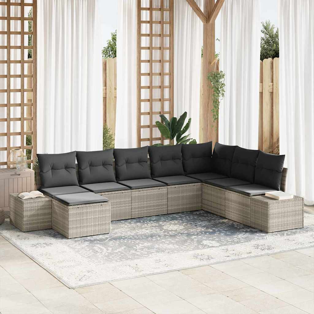 Set Divano da Giardino 8 pcs Grigio chiaro polyrattan