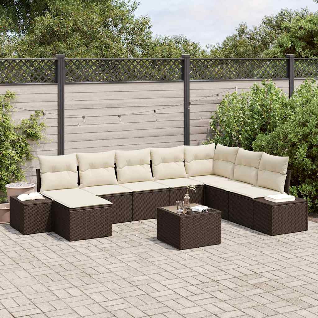 Set Divano da Giardino 8 pcs Marrone e Crema polyrattan