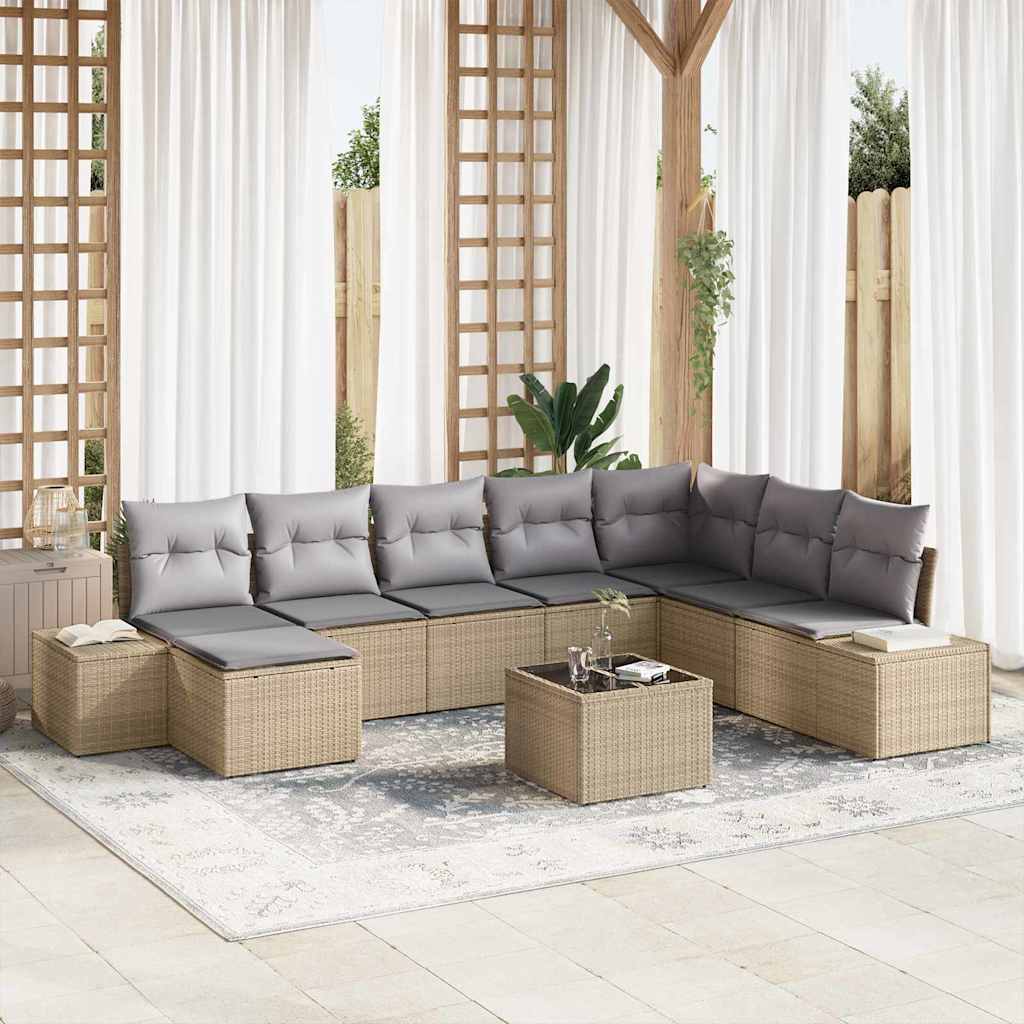 Set Divano da Giardino 8 pcs Beige e Grigio Chiaro polyrattan